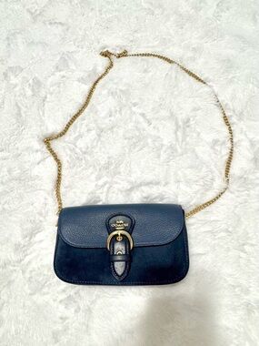 Coach Navy Leather & Suede Crossbody/Wristlet with Gold Chain